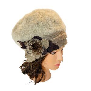 VECRY Lady French Beret Wool Beret Floral Dress Beanie Winter Hat Angola